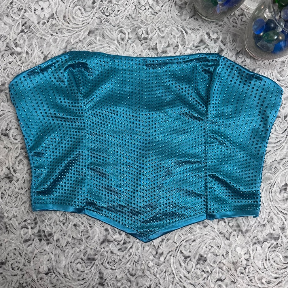 Fashion Nova Teal Studded Strapless Top Size Large NEW With Tags Club Night